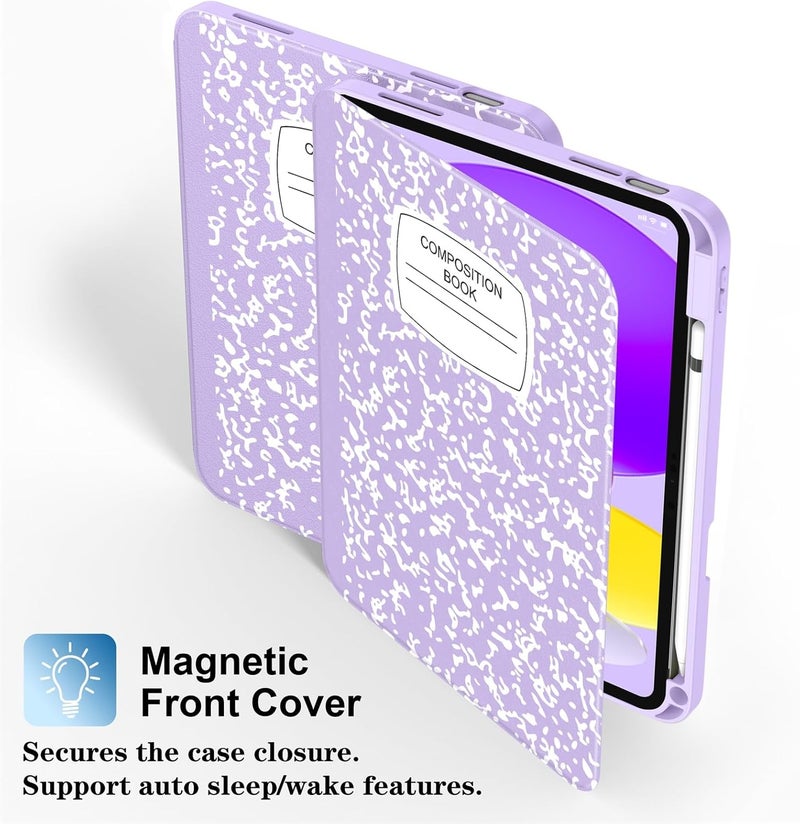 Supveco Case for iPad (A16) 11th Generation 11 inch (2025),iPad 10th Generation 10.9 inch (2022) with Pencil Holder-[Auto Wake/Sleep],Premium Folio Stand Case with Soft TPU Back Cover-Lilac Book - Image 4